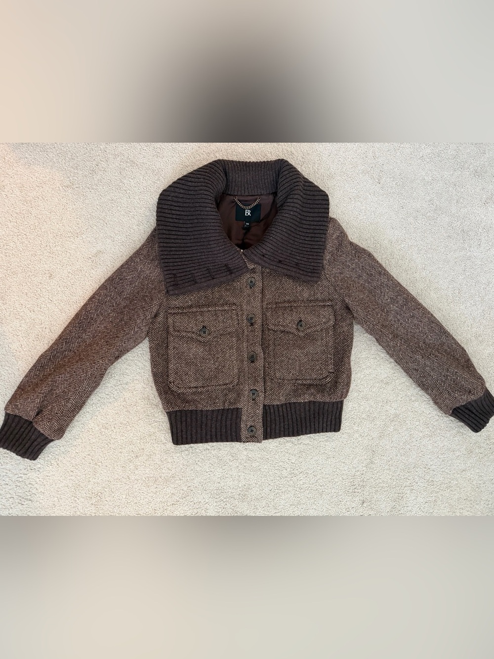 Banana Republic Ava Tweed Bomber Jacket, Herringbone Brown, NWT’s, Size XS